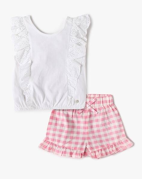 PLAYDAY Girls Top & Checked Shorts Set