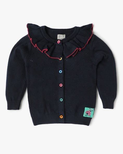 PLAYDAY Girls Pointelle-Knit Cardigan with Ruffles