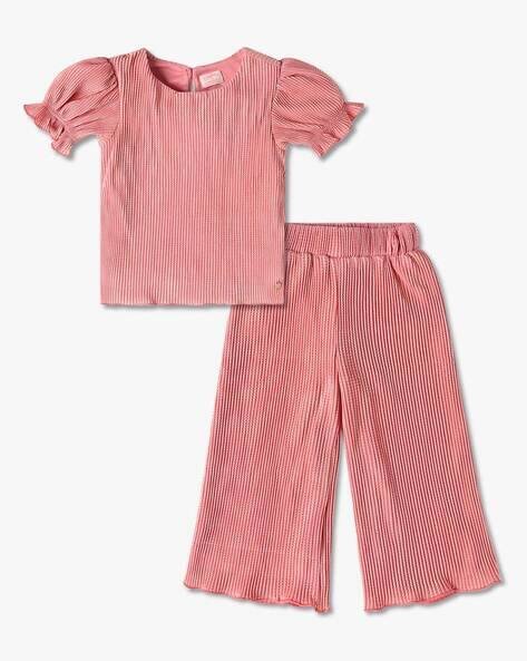 PLAYDAY Girls Foil Print Round-Neck Top & Pants Set