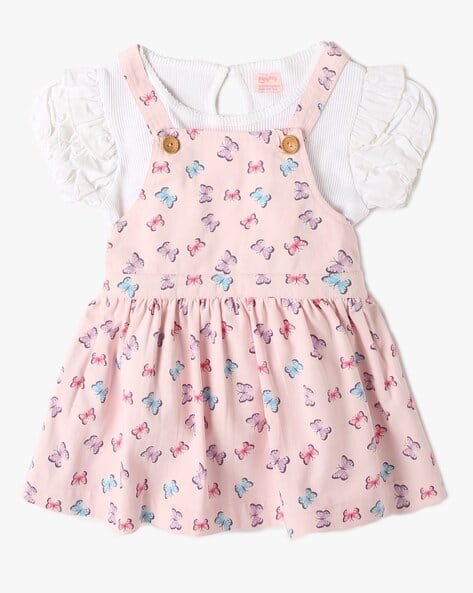 PLAYDAY Girls Printed Pinafore Dress with Top