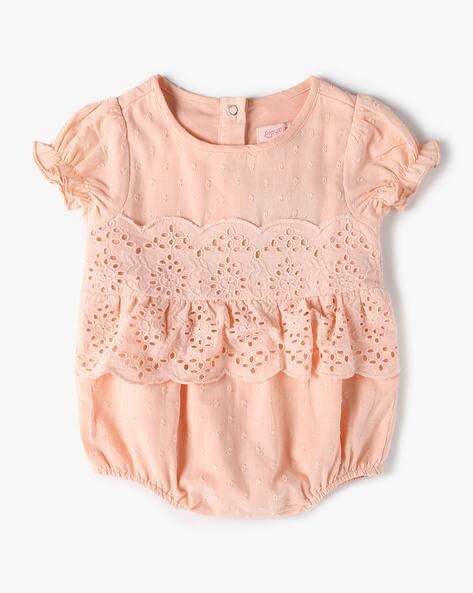 PLAYDAY Girls Swiss Dot Puff Sleeves Cotton Onesies