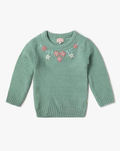 PLAYDAY Girls Embroidered Crew-Neck Sweater
