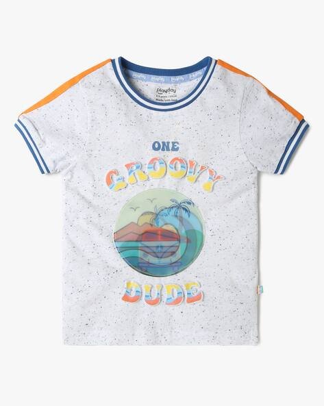 PLAYDAY Boys Graphic Print Crew-Neck T-Shirt