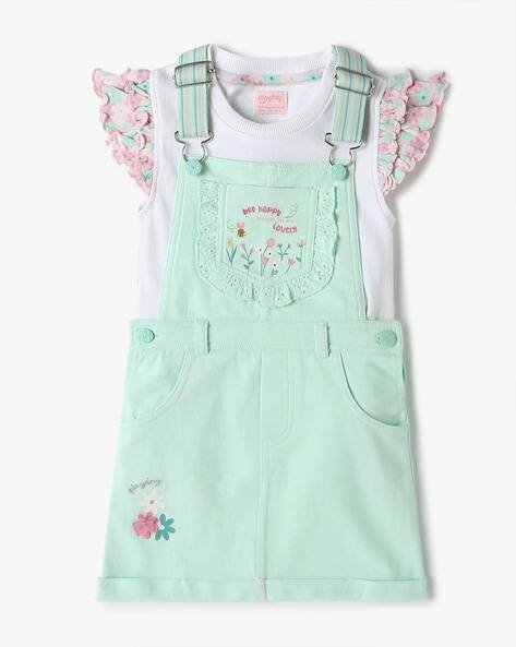 PLAYDAY Girls Embroidered Dungaree with Top