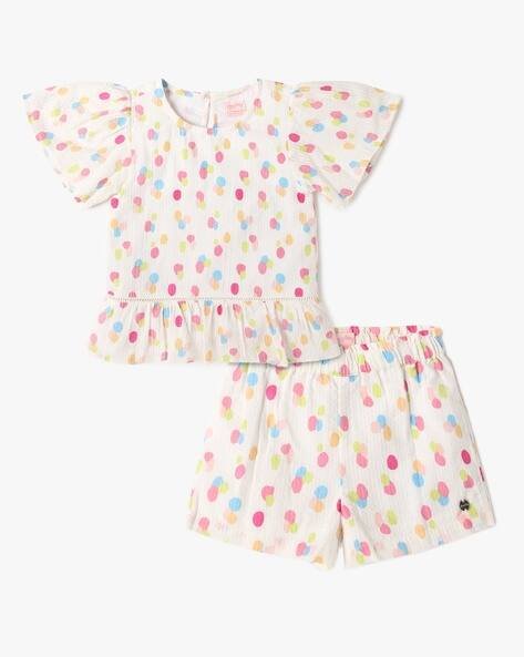 PLAYDAY Girls Polka-Dot Print Top & Shorts Set