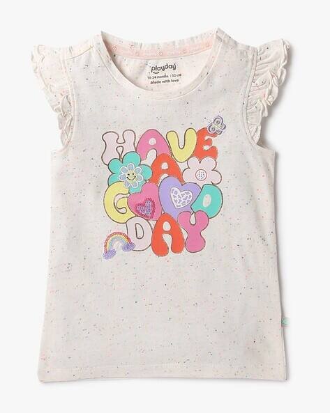 PLAYDAY Girls Typographic Print Round-Neck Top