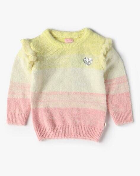 PLAYDAY Girls Striped Round-Neck Sweatshirt