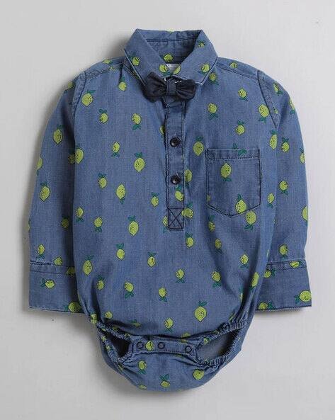 POLKA TOTS Unisex Printed Romper with Patch Pocket