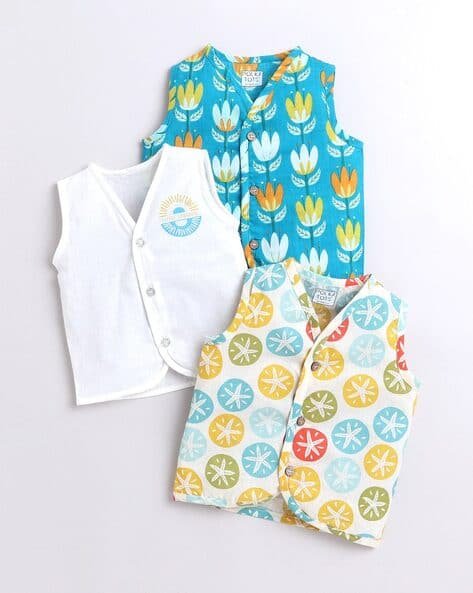 POLKA TOTS Pack of 3 Printed V-Neck Jhablas