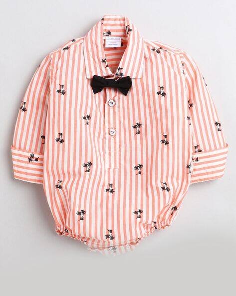 POLKA TOTS Unisex Striped Romper with Hair Band
