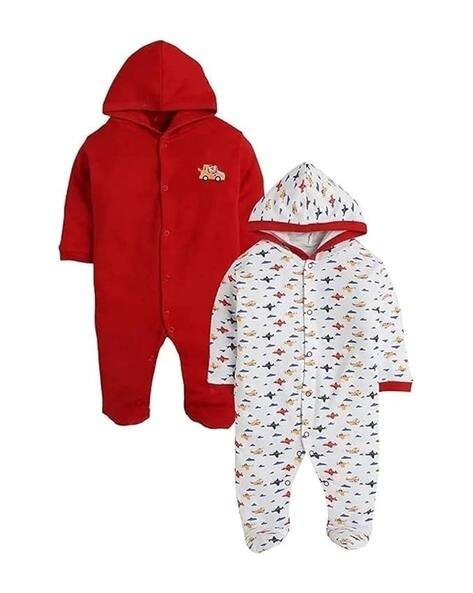 pooja baby Pack of 2 Printed Rompers with Full Sleeves