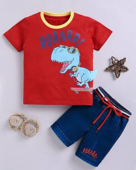 SMARTRAHO Boys Graphic Print Shorts & T-Shirt Set