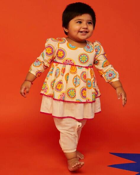 Somersault All-Over Print Cotton Kurta and Pants Style Attached Rompers