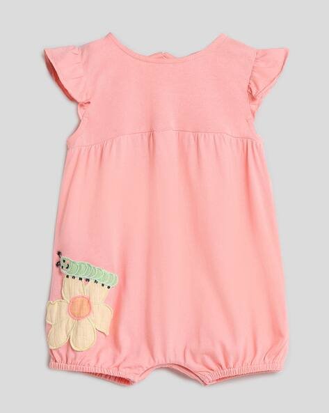 Somersault Girls Round-Neck Romper with Floral Applique