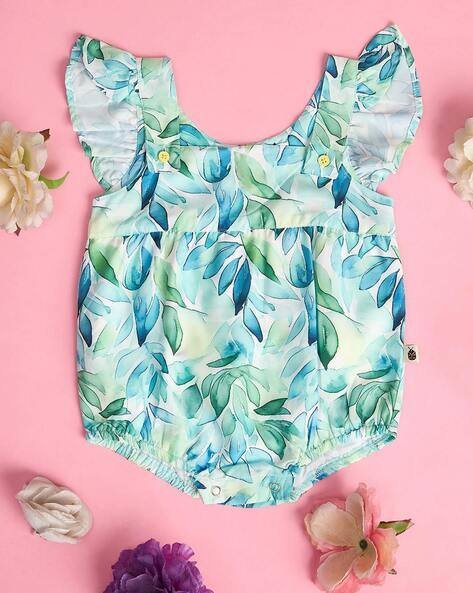 Stylobug Leaf Printed Sleeveless Rompers