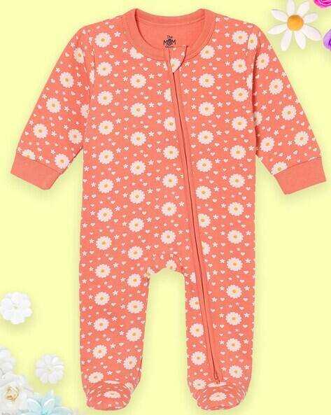 THE MOM STORE Floral Print Rompers with Full Sleeves