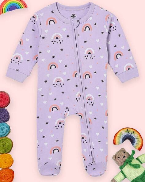 THE MOM STORE Graphic Print Zip-Front Rompers