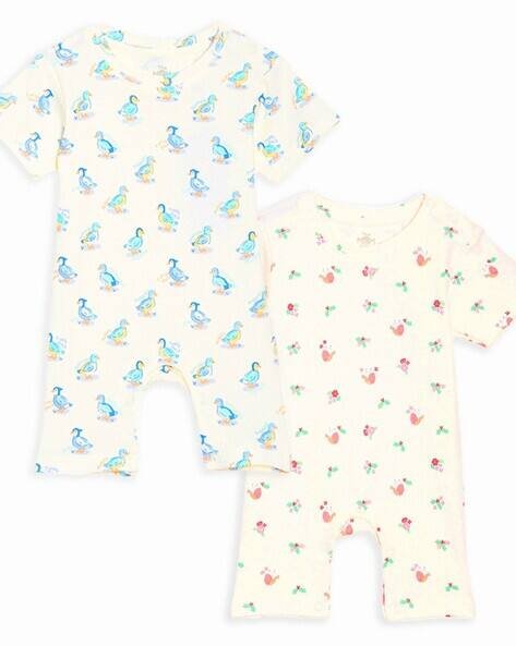 THE MOM STORE Pack of 2 Printed Rompers with Snap-Button Closure