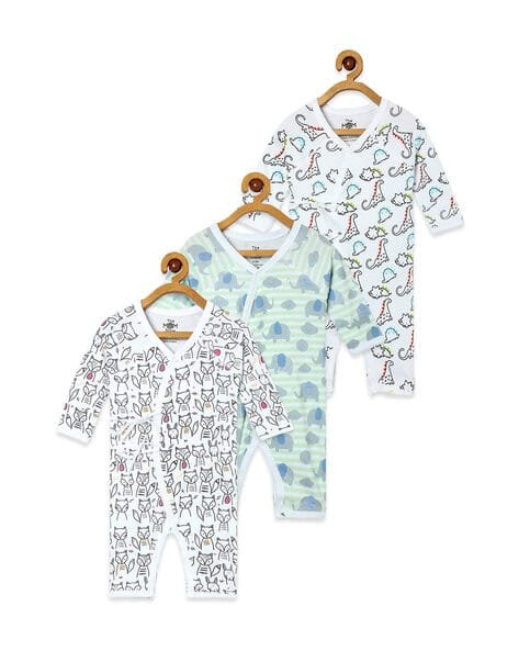 THE MOM STORE Pack of 3 Micro Print Rompers