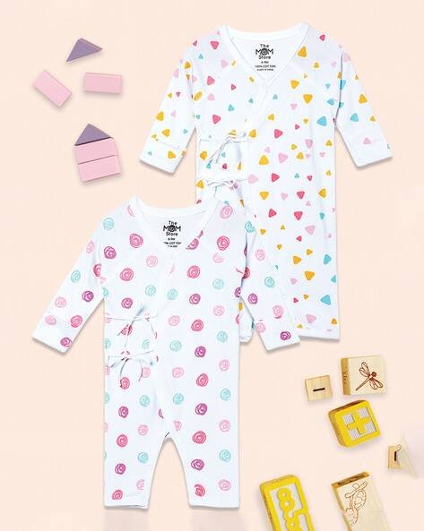 THE MOM STORE Infants Pack of 2 Printed Rompers with Tie-Up