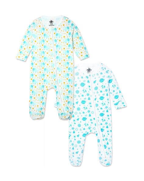 THE MOM STORE Pack of 2 Printed Zip-Front Rompers