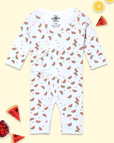 THE MOM STORE Printed V-Neck Rompers with Tie-Up Detail