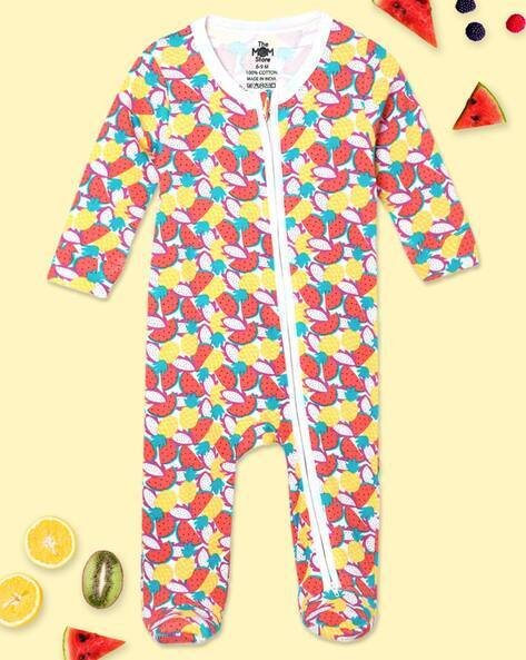 THE MOM STORE Printed Zip-Front Rompers