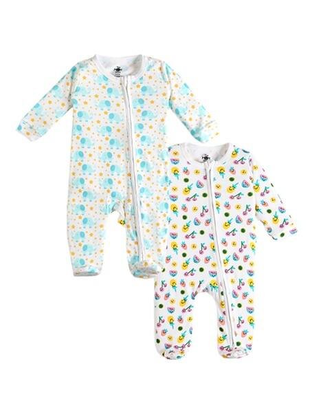 THE MOM STORE Unisex Pack of 2 Printed Zip-Front Rompers