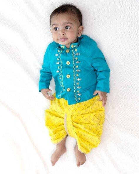 Tiber Taber Boys Embroidered Kurta Dhoti Set