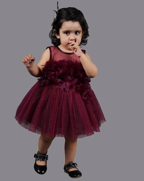 TITRIT Shimmer Tutu Dress with Floral Appliques