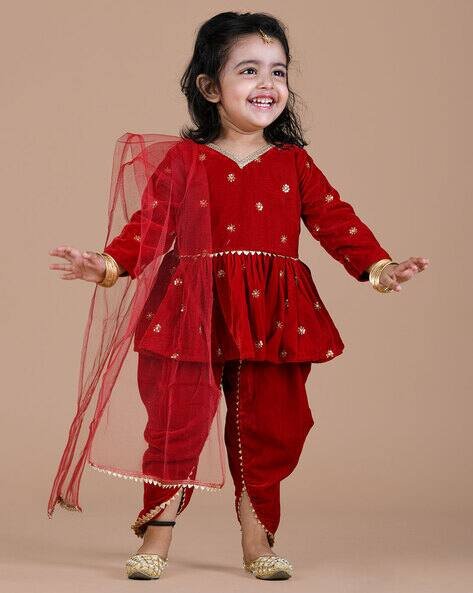 TITRIT Embroidered Kurta Dhoti Set with Back Tie-Up