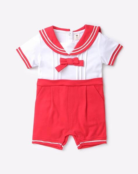 Toffy House Colourblock Peter-Pan Collar Romper with Bow