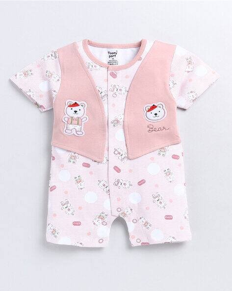 TOONYPORT Bear Print Round-Neck Rompers