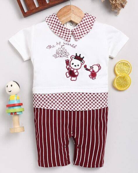 TOONYPORT Infants Embroidered Cotton Rompers