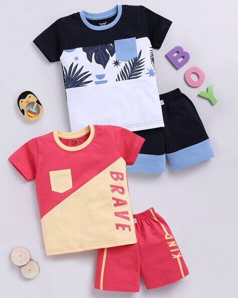 TOONYPORT Pack of 2 Boys Graphic Print Pants & T-Shirt Set