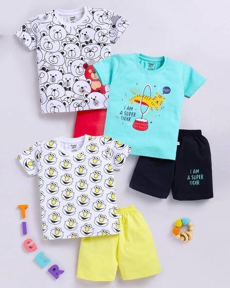 TOONYPORT Boys Pack of 3 Graphic Print Pants & T-Shirt Set