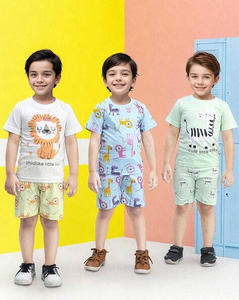 TOONYPORT Boys Pack of 3 Graphic Print T-Shirts with Shorts