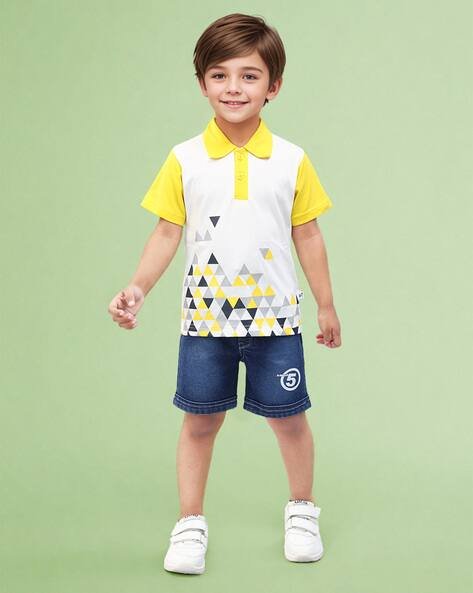 TOONYPORT Boys Geometric Print T-Shirt & Shorts Set