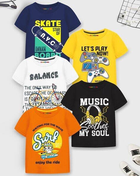 Trampoline Pack of 5 Typographic Print Round-Neck T-Shirts