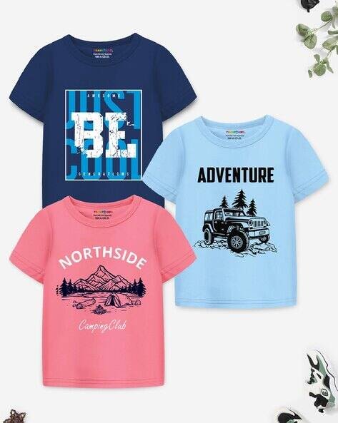 Trampoline Boys Pack of 3 Graphic Print Regular Fit Crew-Neck T-Shirts