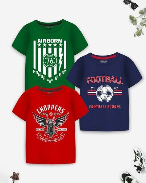 Trampoline Boys Pack of 3 Graphic Print Regular Fit Round-Neck T-Shirts