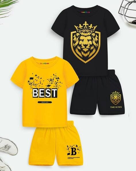 Trampoline Pack of 2 Typographic Print T-Shirt & Shorts Sets