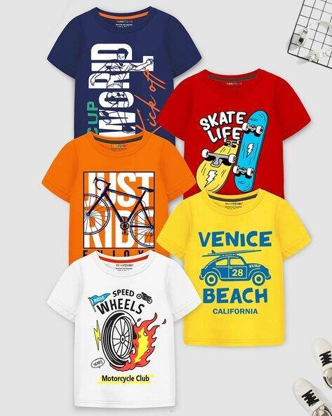 Trampoline Pack of 5 Boyd Typographic Print Regular Fit Round-Neck T-Shirts
