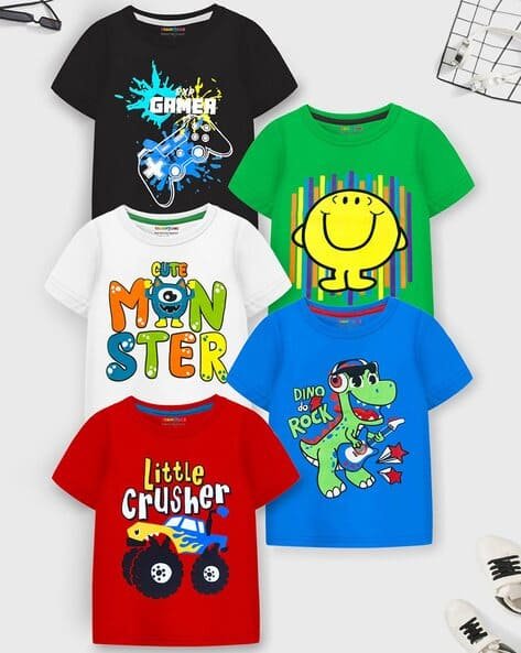 Trampoline Pack of 5 Graphic Print Round-Neck T-Shirts