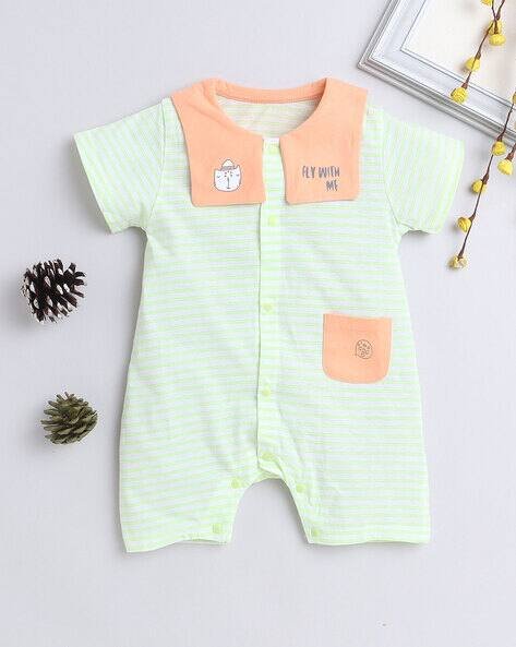 U.B.O.P. Unisex Striped Rompers with Patch Pocket
