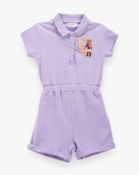 U.S. Polo Assn. Girls Graphic Print Cotton Rompers