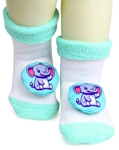 USOXO Elephant Applique Socks with Turn-Up Hem