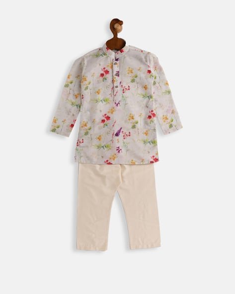 Vastramay Sishu Floral Print Kurta Pyjama Set