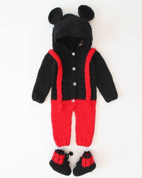 Woonie Colourblock Hooded Rompers with Full Sleeves & Booties