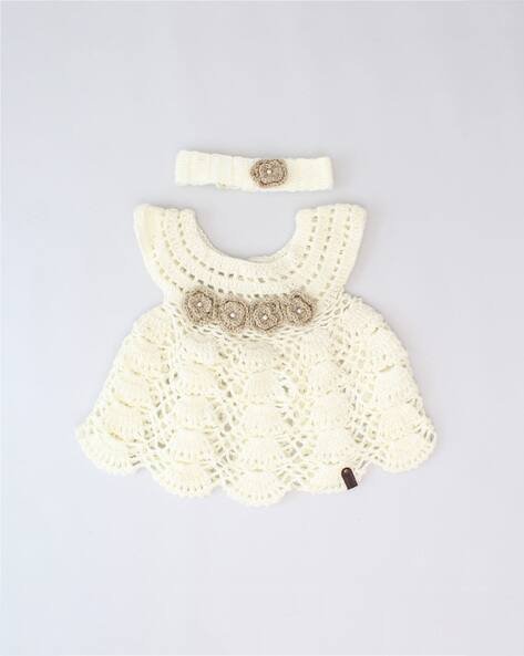 Woonie Infants Crochet A-Line Dress & Hairband Set